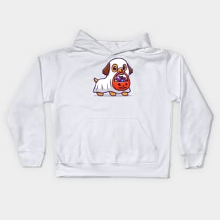 Cute Ghost Dog With Pumpkin Halloween Cartoon Kids Hoodie